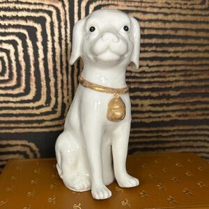 Ceramic Dog Figurine - White and Gold